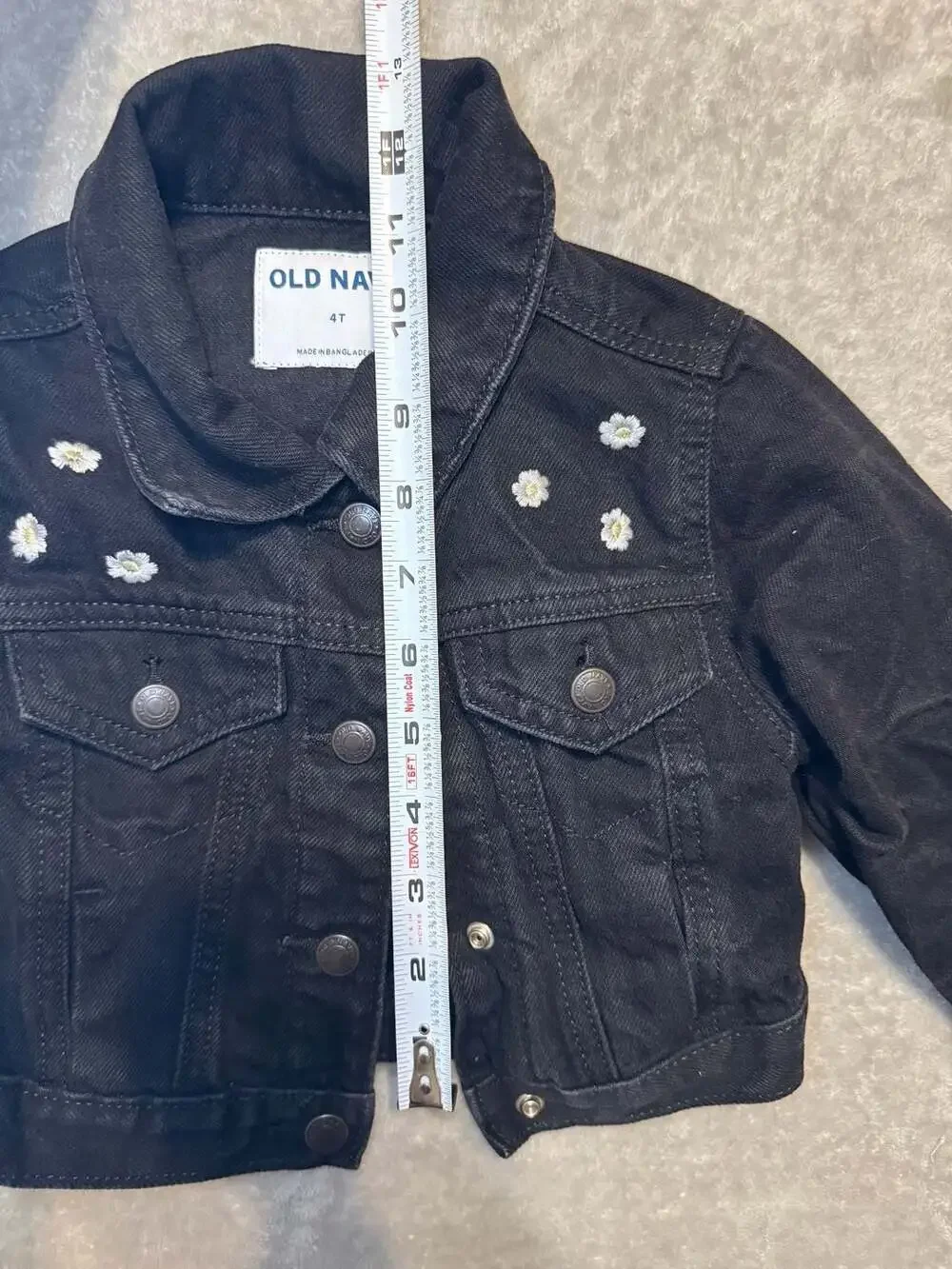 Old Navy Girls Black Denim Jacket with Floral Embroidery